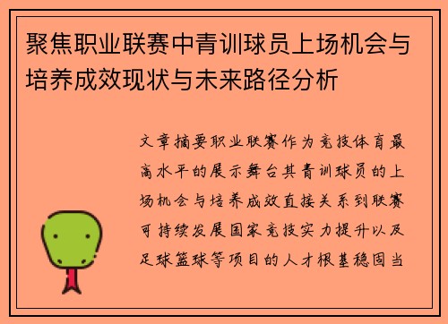 聚焦职业联赛中青训球员上场机会与培养成效现状与未来路径分析 聚焦职业联赛中青训球员上场机会与培养成效现状与未来路径分析
